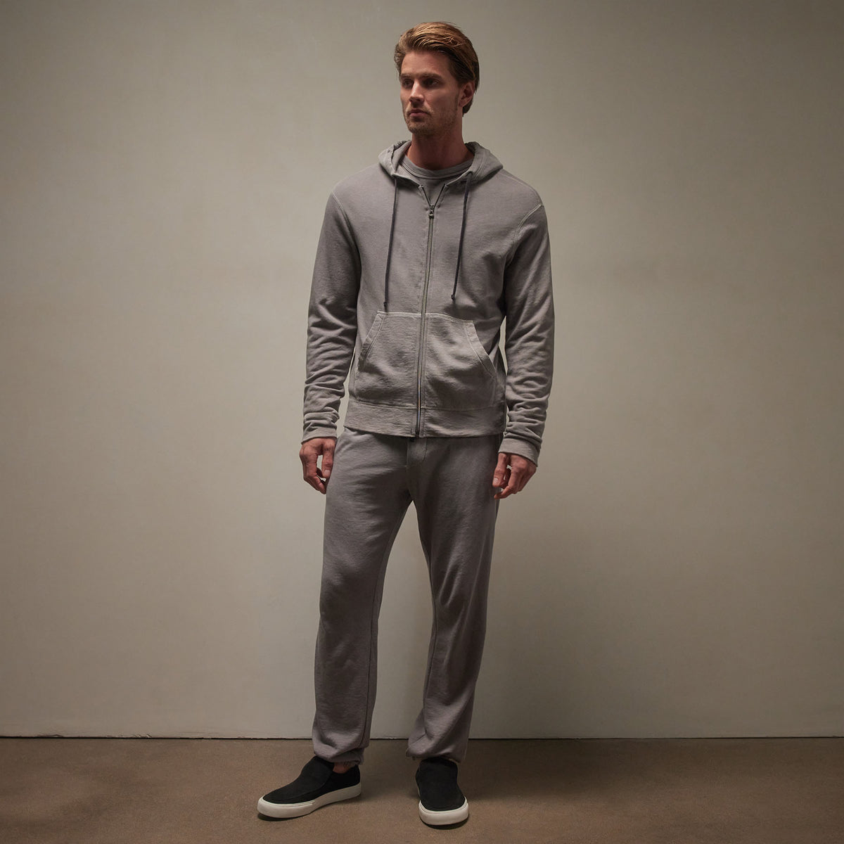 Vintage French Terry Zip Up Hoodie in Silver Grey Pigment | James Perse Los Angeles