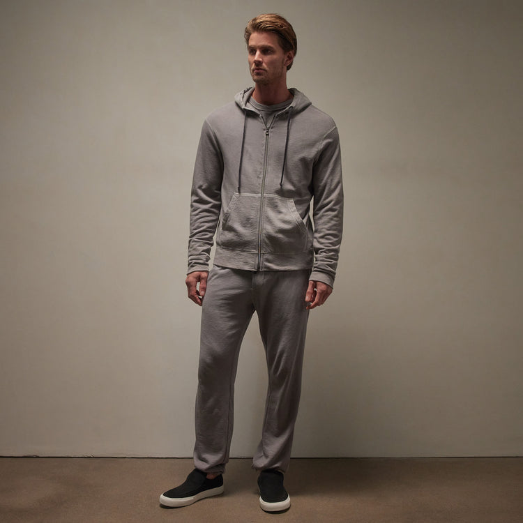 Vintage French Terry Zip Up Hoodie in Silver Grey Pigment | James Perse Los Angeles