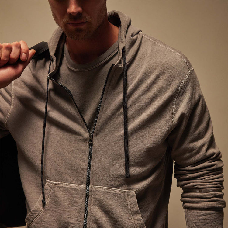 Vintage French Terry Zip Up Hoodie in Silver Grey Pigment | James Perse Los Angeles