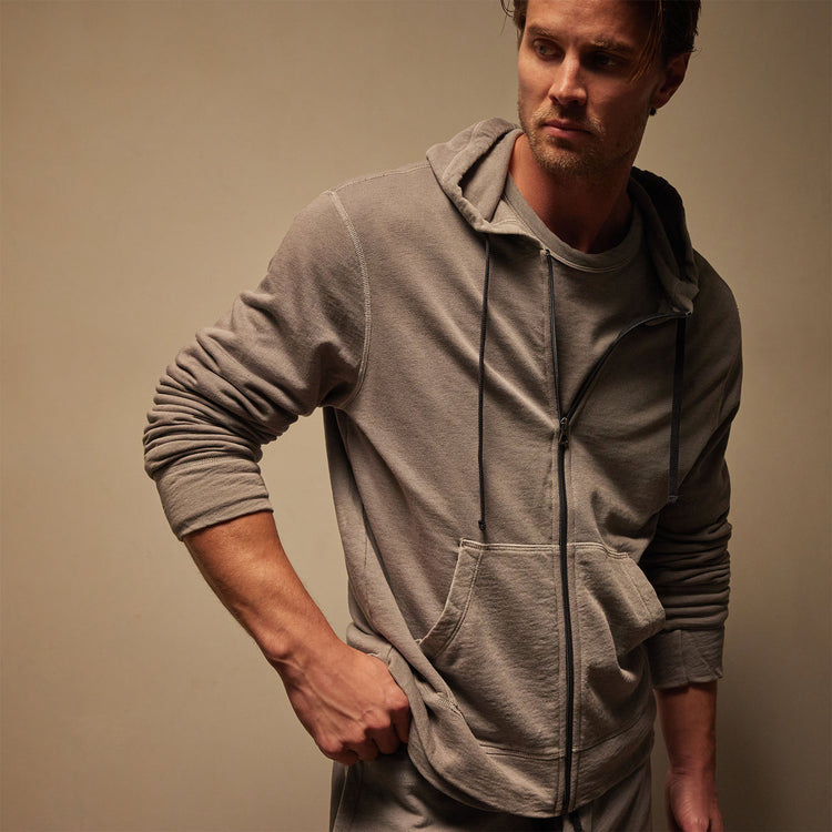 Vintage French Terry Zip Up Hoodie in Silver Grey Pigment | James Perse Los Angeles