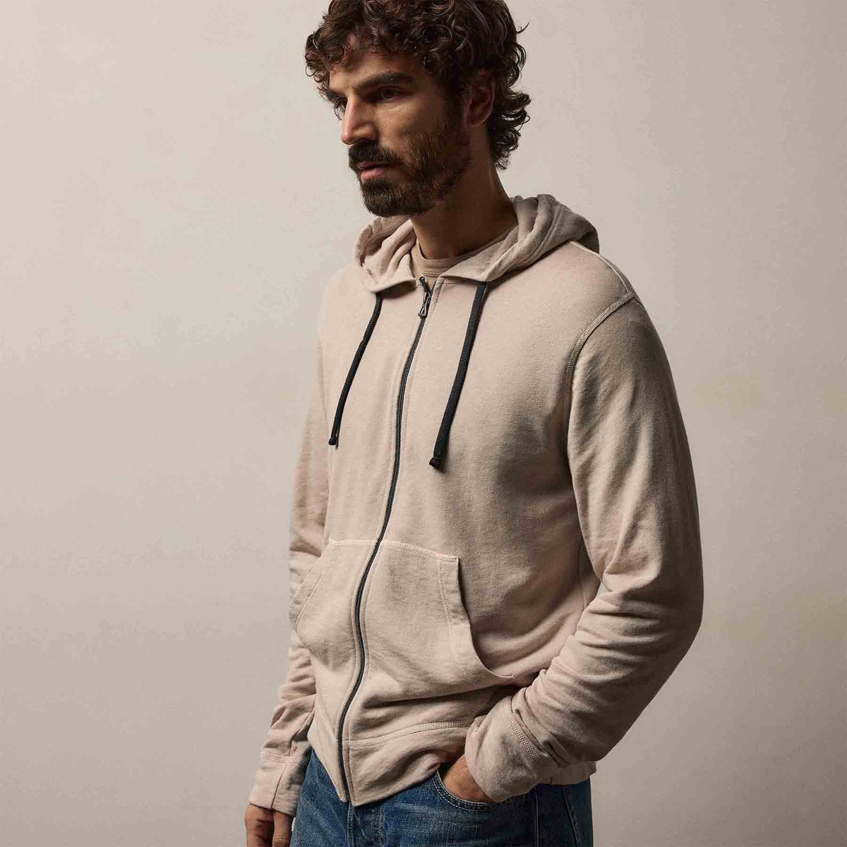 Vintage French Terry Zip Up Hoodie in Stone Pigment | James Perse Los Angeles