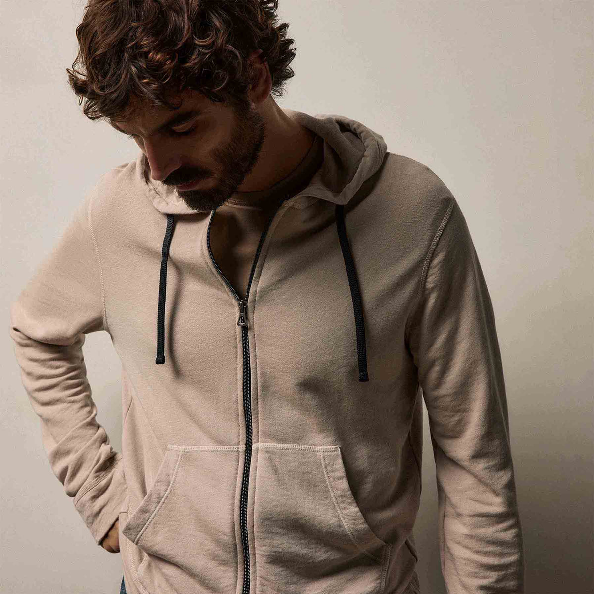 Vintage French Terry Zip Up Hoodie in Stone Pigment | James Perse Los Angeles