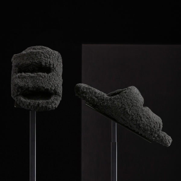 Women's Double Strap Shearling Slide in Black | James Perse Los Angeles