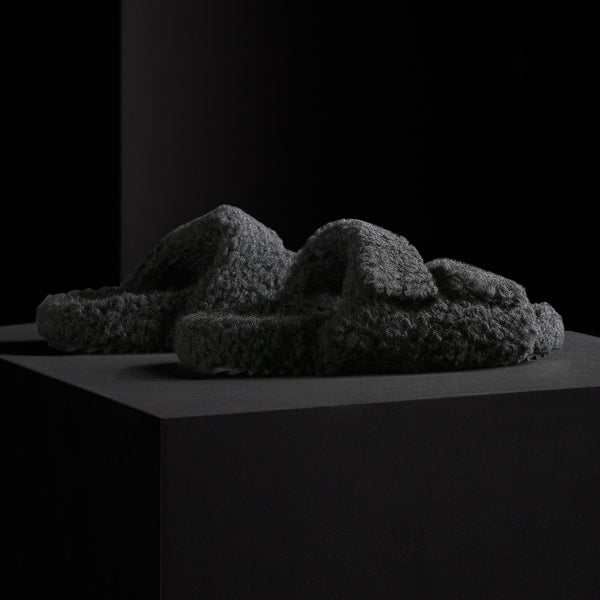 Women's Double Strap Shearling Slide in Black | James Perse Los Angeles