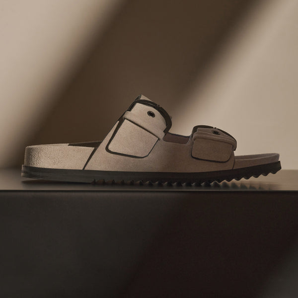 Women's Suede Double Strap Buckle Slide in Earth | James Perse Los Angeles