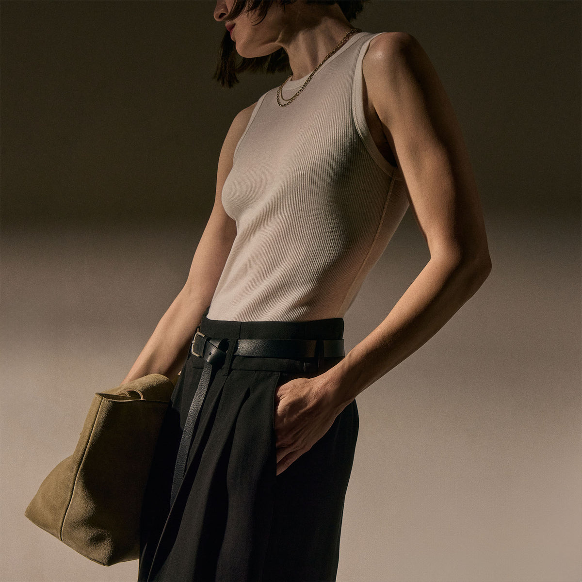 Cotton Gauze Ribbed Tank in Everest White | James Perse Los Angeles