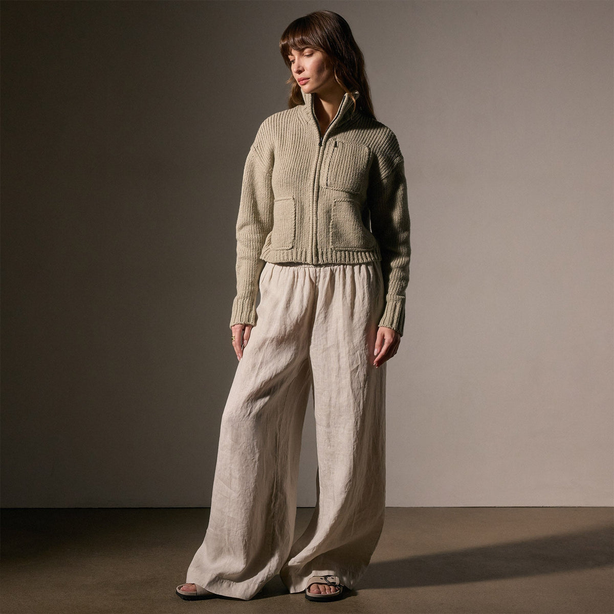 Cotton Knt Zip Front Funnel Neck in Overcast | James Perse Los Angeles