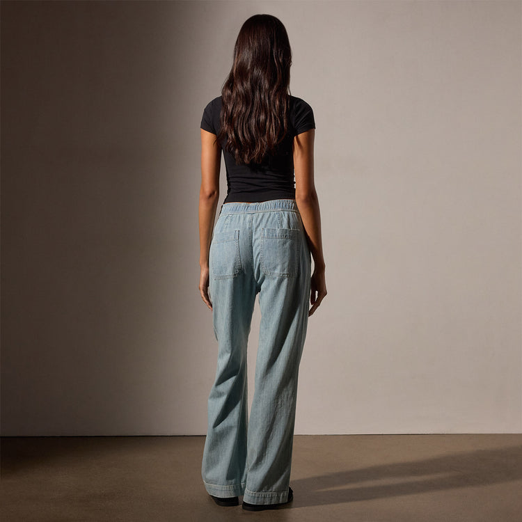 Wide Leg Pull On Denim Pant in Bleach Wash | James Perse Los Angeles