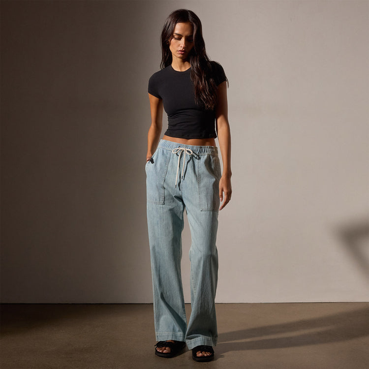 Wide Leg Pull On Denim Pant in Bleach Wash | James Perse Los Angeles
