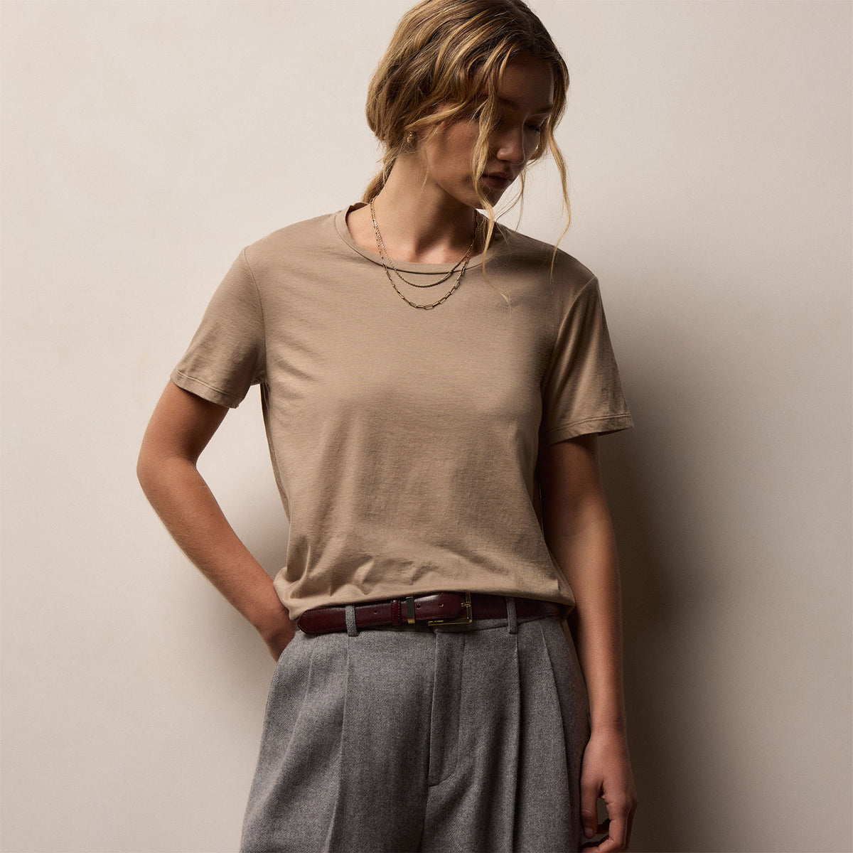 Short Sleeve Elevated Lotus Jersey Crew in Coffee | James Perse Los Angeles