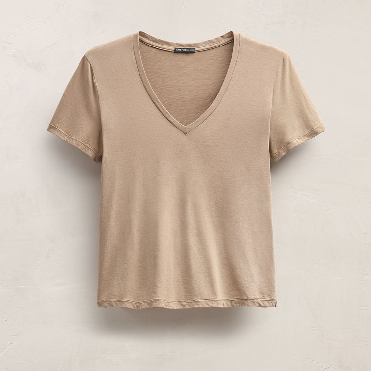 Short Sleeve Elevated Lotus Jersey V Neck in Coffee | James Perse Los Angeles