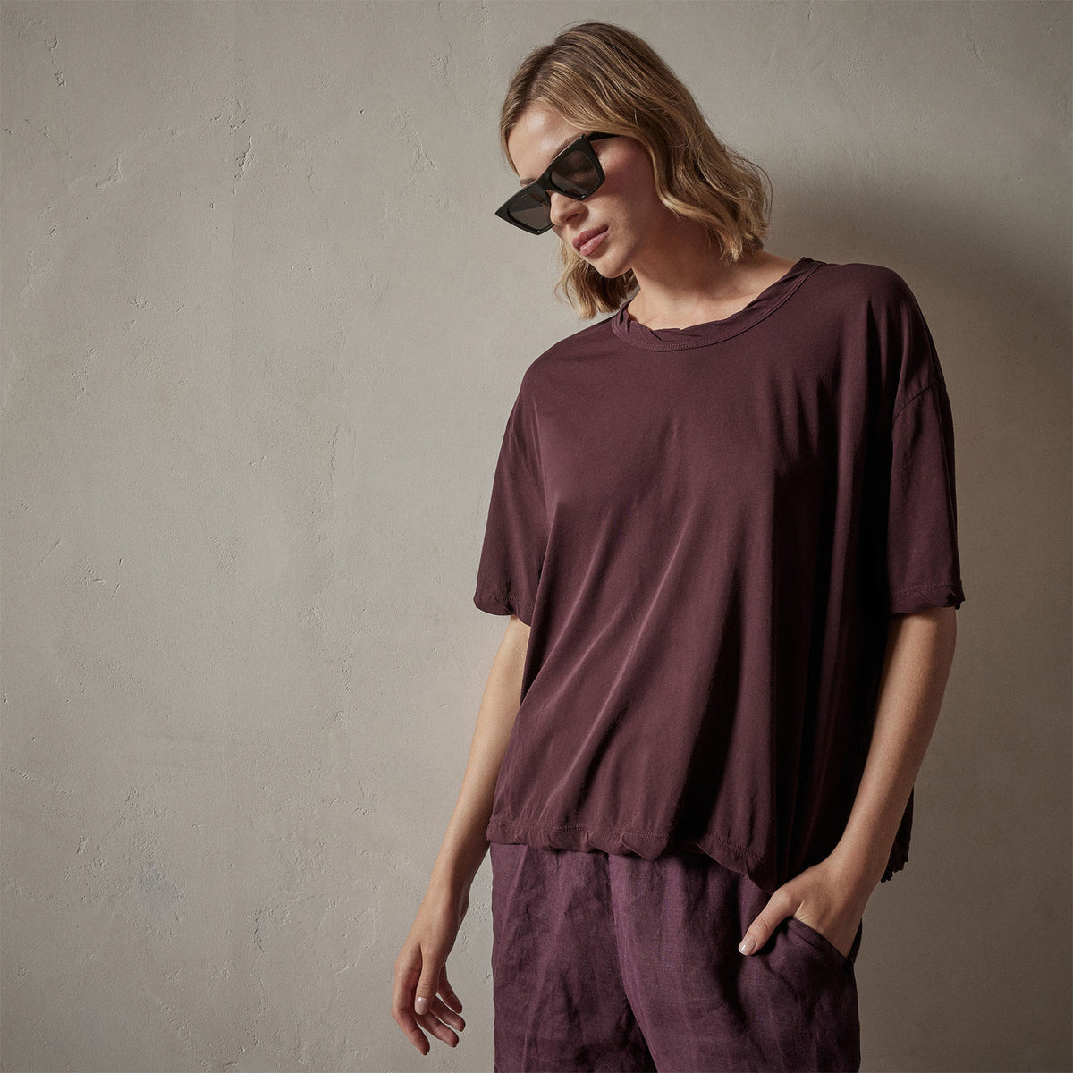 High Gauge Oversized Tee in Eggplant | James Perse Los Angeles