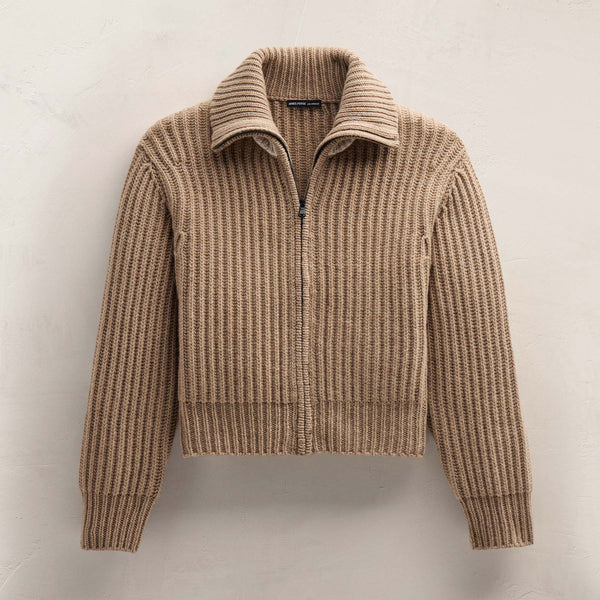 Recycled Cashmere Zip Funnel Neck in Coffee/Stucco | James Perse Los Angeles