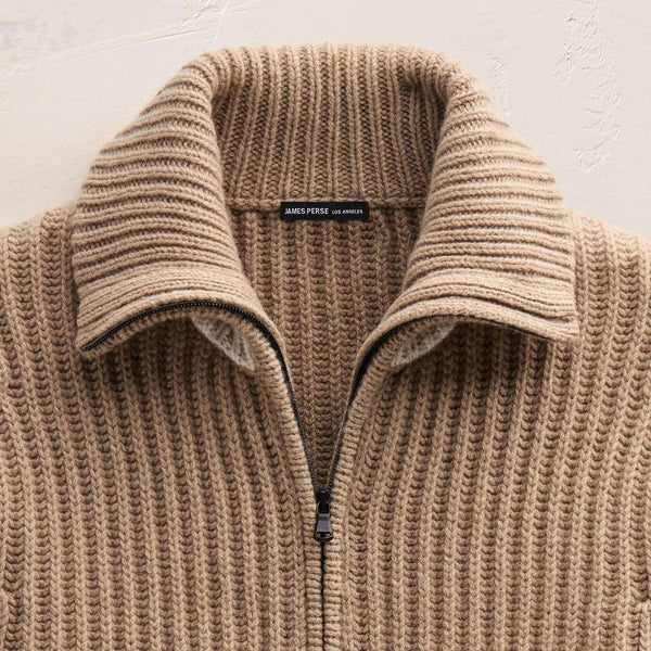 Recycled Cashmere Zip Funnel Neck in Coffee/Stucco | James Perse Los Angeles