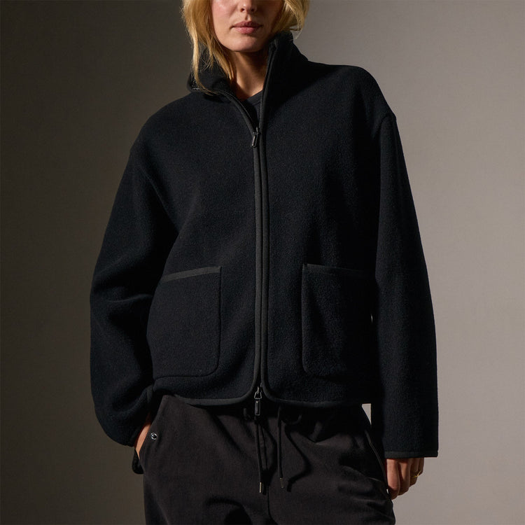 Wool Jersey Zip Up Jacket in Black | James Perse Los Angeles