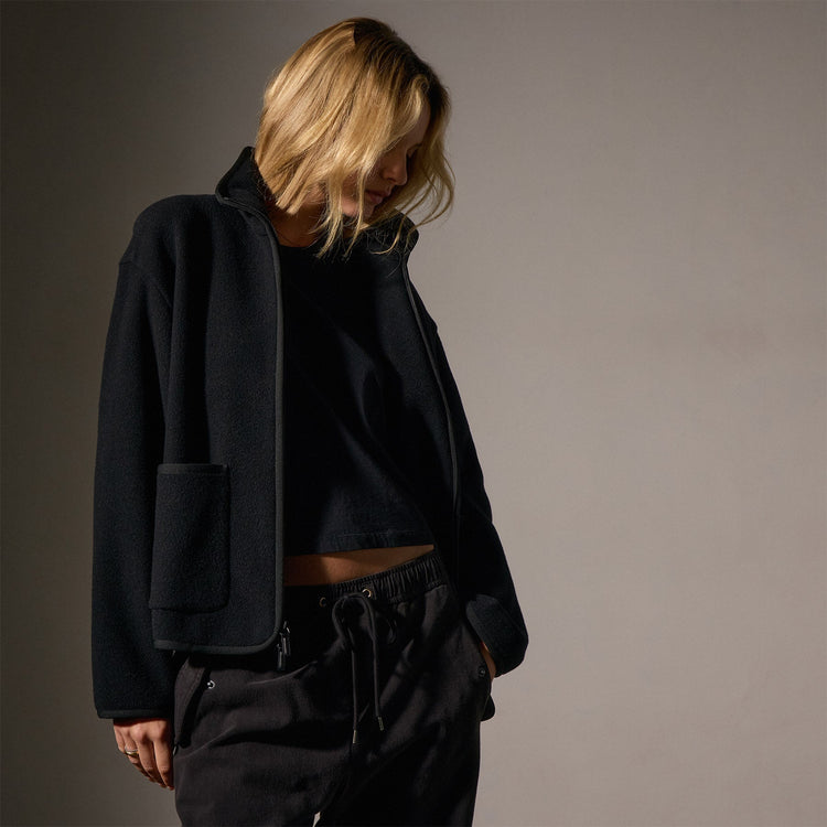 Wool Jersey Zip Up Jacket in Black | James Perse Los Angeles