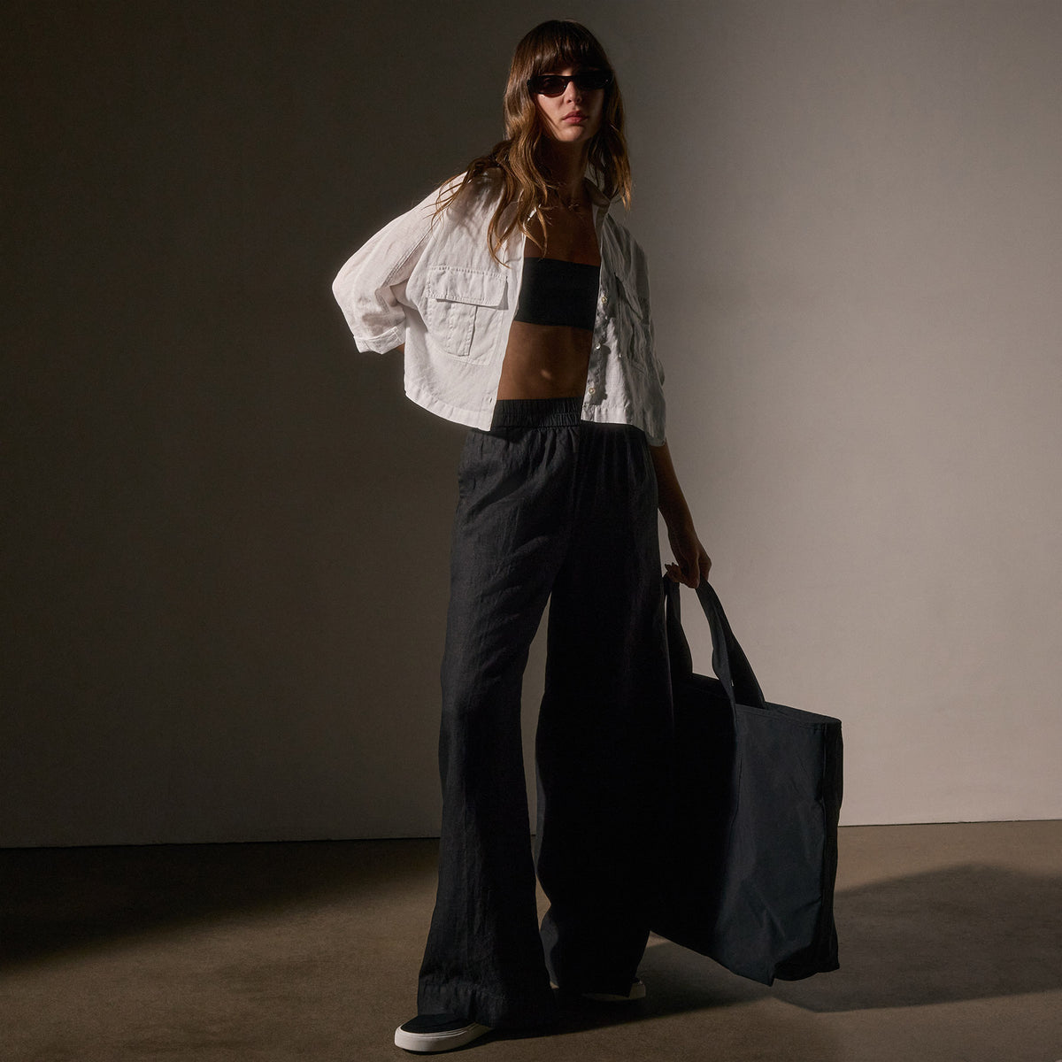 Large Matte Nylon Tote in Black | James Perse Los Angeles