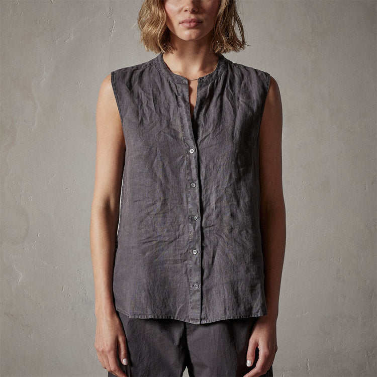 Double Dye Sleeveless Linen Shirt in Magma Pigment | James Perse Los Angeles