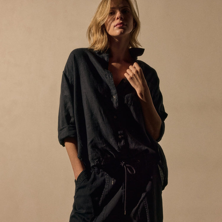 Linen Oversized Shirt in Classic Navy | James Perse Los Angeles
