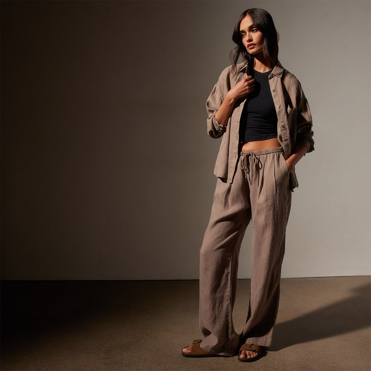 Linen Oversized Shirt in Cargo Pigment | James Perse Los Angeles