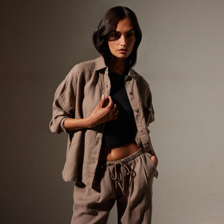 Linen Oversized Shirt in Cargo Pigment | James Perse Los Angeles