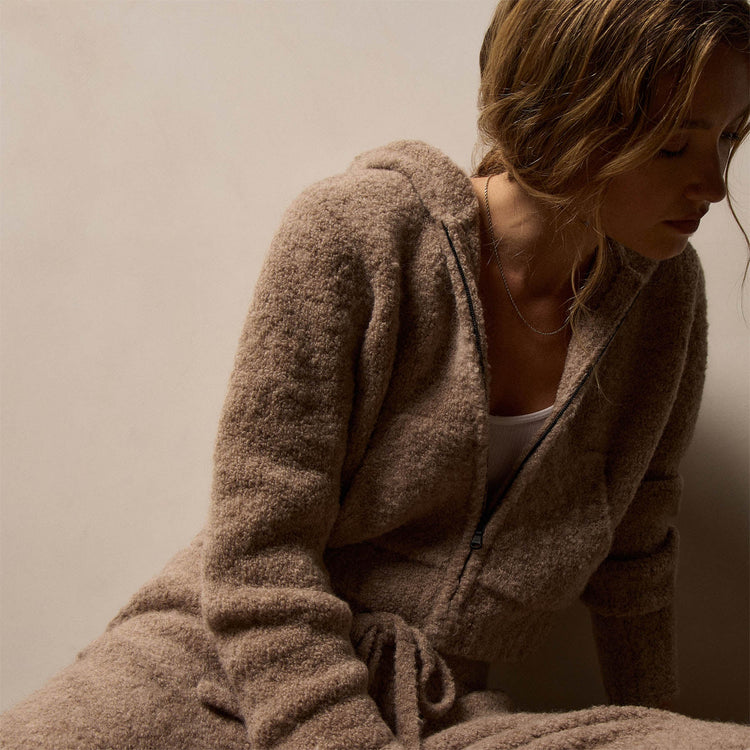 Alpaca Cashmere Wool Zip Hoodie in Soft Beige | James Perse Los Angeles