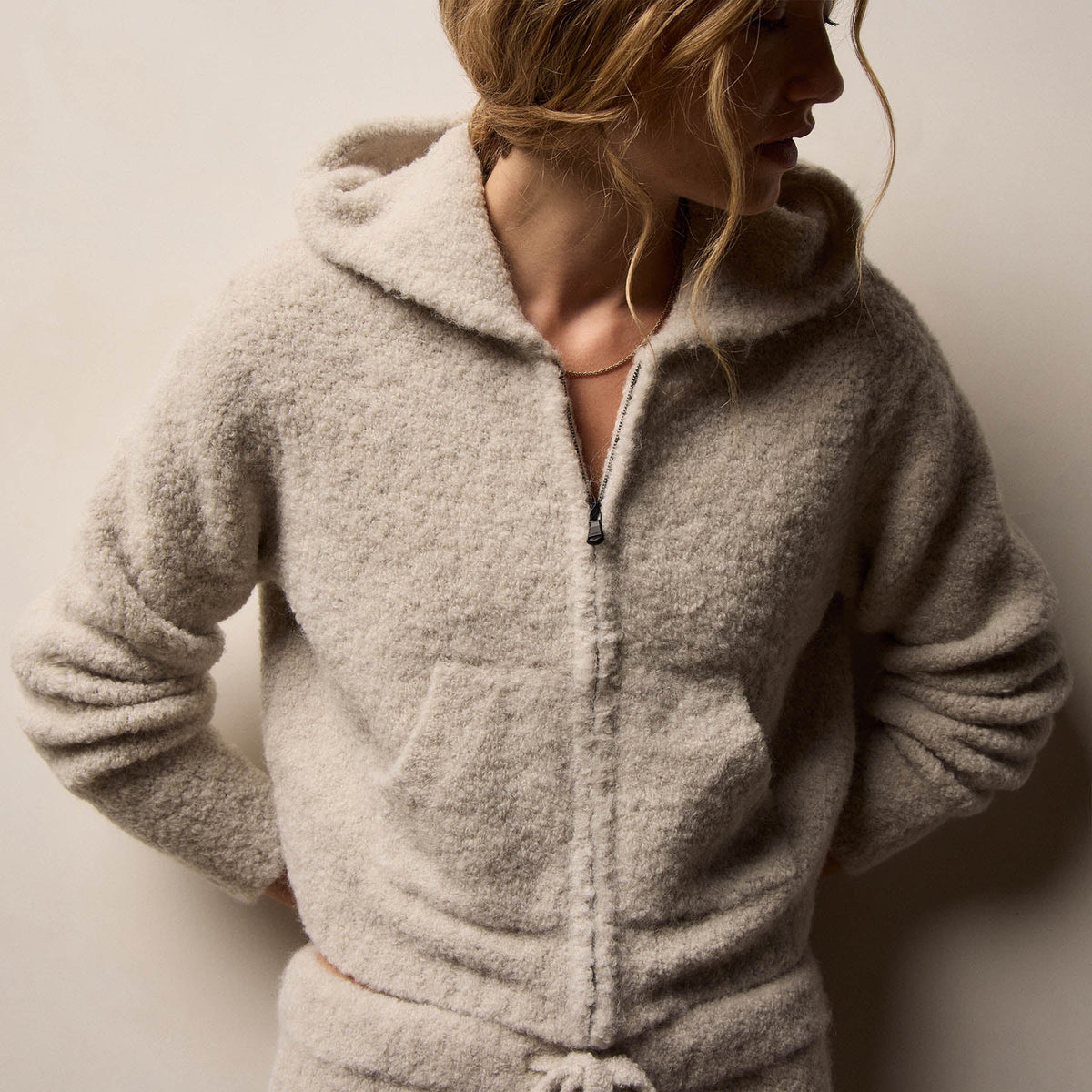 Alpaca Cashmere Wool Zip Hoodie in Salt | James Perse Los Angeles