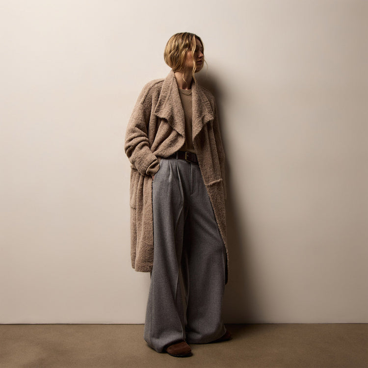Long Loop Alpaca Cashmere Coat in Soft Beige | James Perse Los Angeles