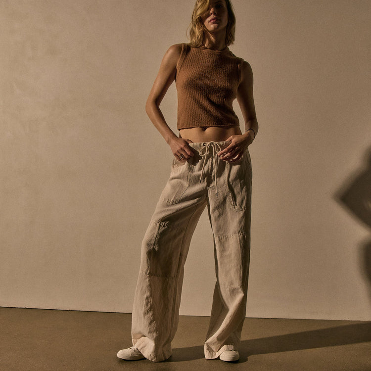 Lyocell Blend Knee Stitch Pant in Alabaster Pigment | James Perse Los Angeles