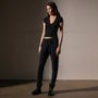 Stretch Lotus  Deep V Short Sleeve Tee  in Black | James Perse Los Angeles