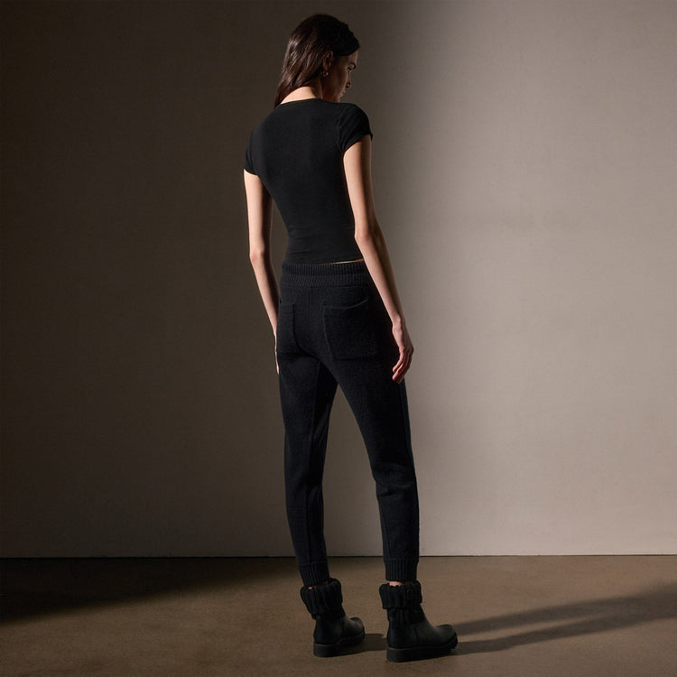 Stretch Lotus  Deep V Short Sleeve Tee  in Black | James Perse Los Angeles