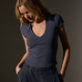 Stretch Lotus Deep V Short Sleeve Tee  in Blue Noir | James Perse Los Angeles