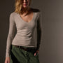 Stretch Lotus Deep V Tee  in Tan | James Perse Los Angeles