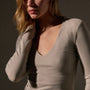 Stretch Lotus Deep V Tee  in Tan | James Perse Los Angeles