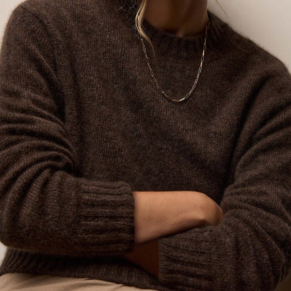 Lightweight Textured Cashmere Crew in Bark | James Perse Los Angeles