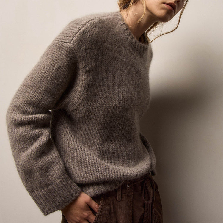Lightweight Open Stitch Cashmere Crew in Beige Melange | James Perse Los Angeles