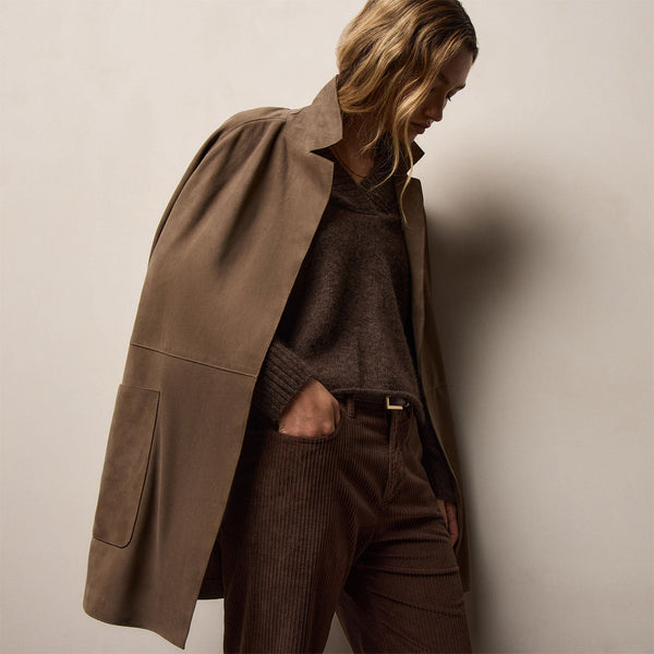 Lightweight Textured Cashmere V Neck in Bark | James Perse Los Angeles