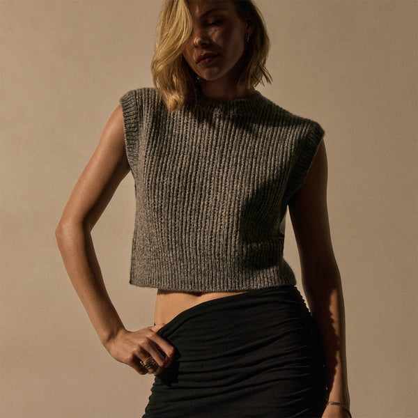 Open Stitch Vest in Grey Mix | James Perse Los Angeles