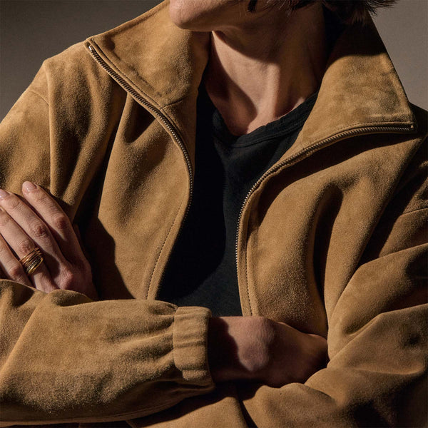 Suede Shrunken Jacket in Sand | James Perse Los Angeles