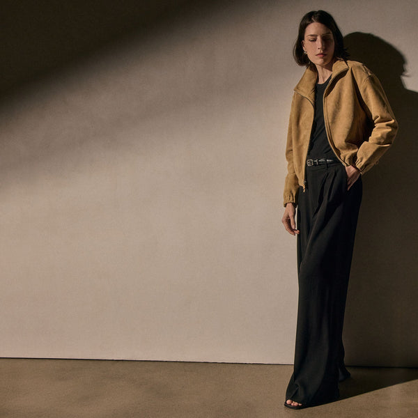 Suede Shrunken Jacket in Sand | James Perse Los Angeles