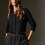 Cashmere Jewel Neck Cardigan in Black | James Perse Los Angeles