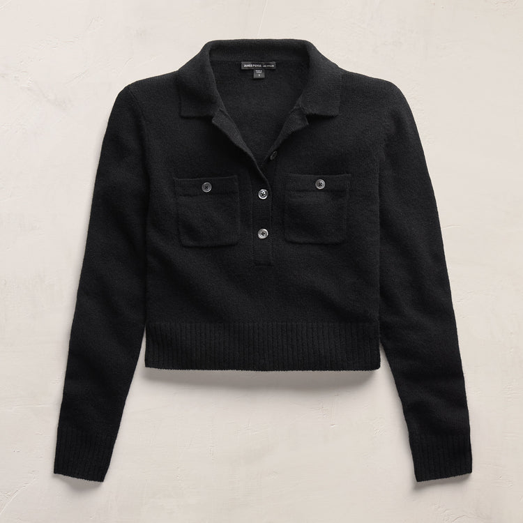 Open Knit Cashmere Polo in Black | James Perse Los Angeles