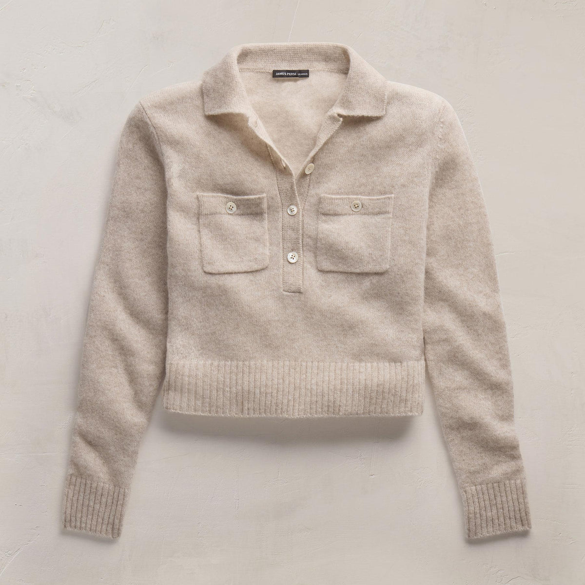 Open Knit Cashmere Polo in Light Beige | James Perse Los Angeles