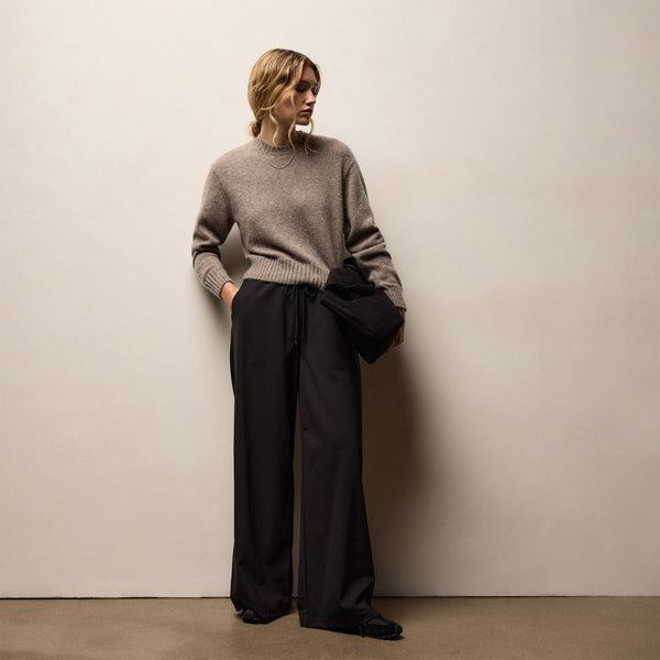 Stretch Wool Wide Leg in Black | James Perse Los Angeles