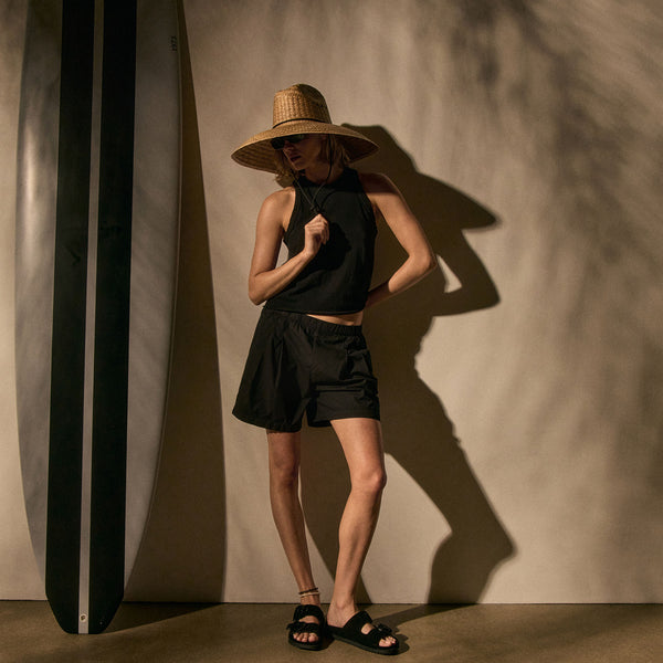 Stretch Poplin Elastic Short - Black