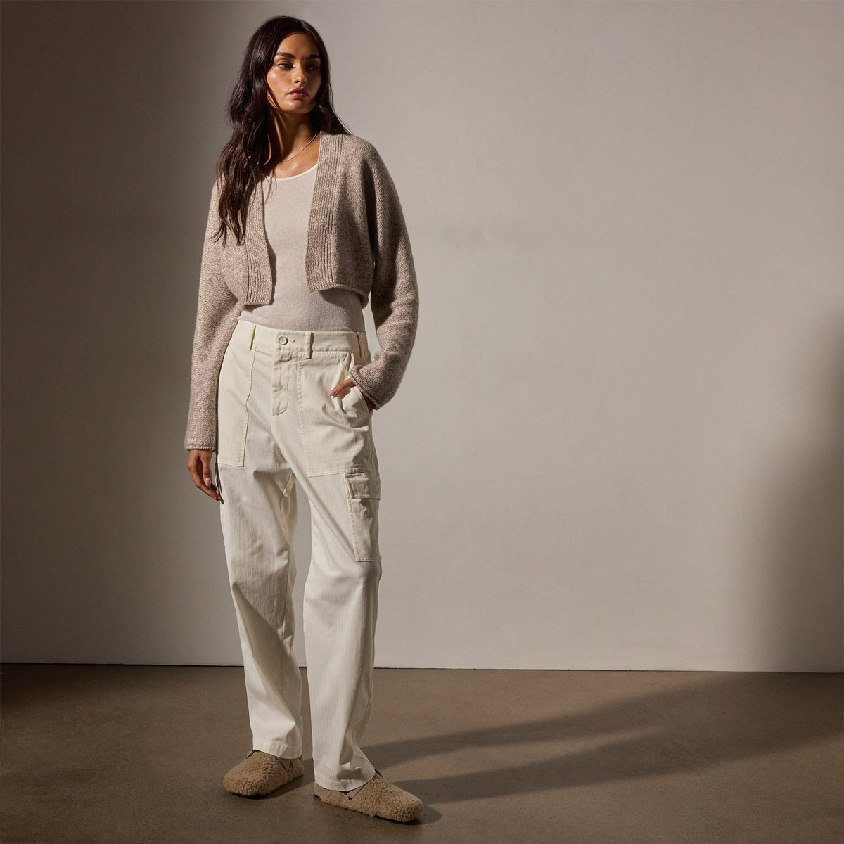 Recycled Cashmere Bolero in Beige Marl | James Perse Los Angeles