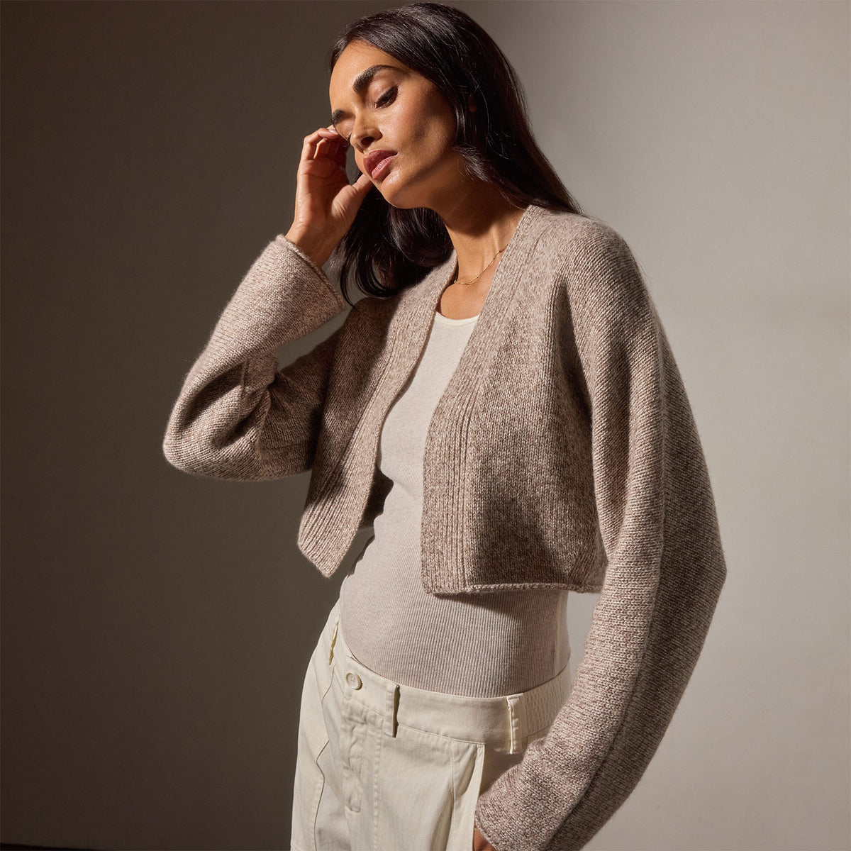 Recycled Cashmere Bolero in Beige Marl | James Perse Los Angeles
