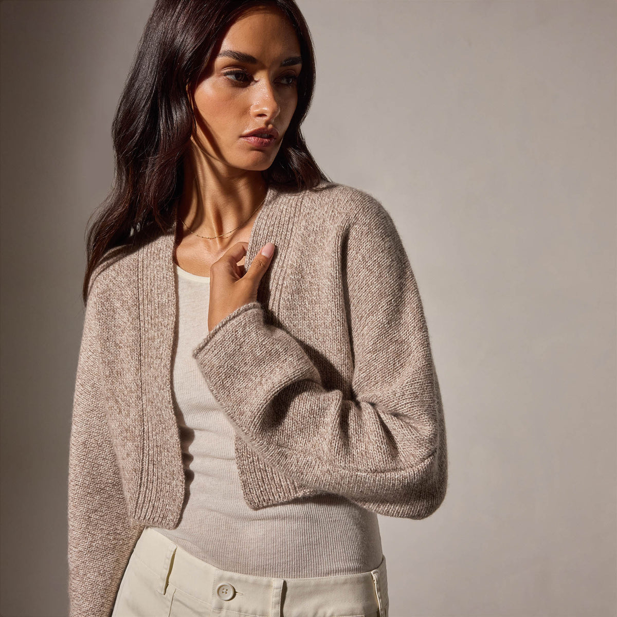 Recycled Cashmere Bolero in Beige Marl | James Perse Los Angeles