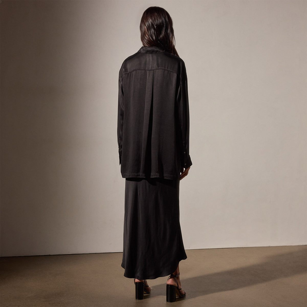 Satin Oversized Shirt in Black | James Perse Los Angeles