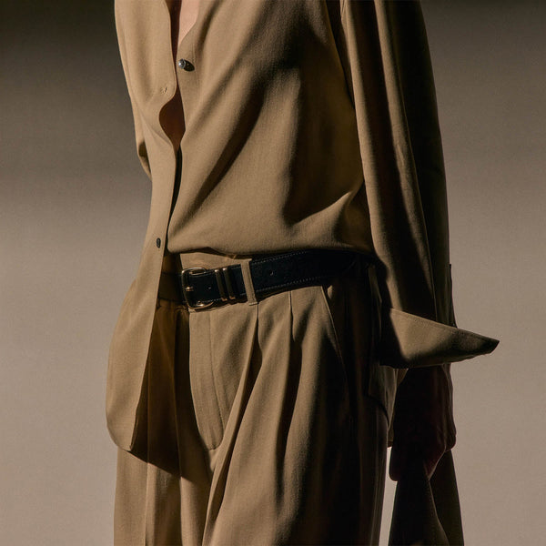 Wide Band Pleated Trouser in Soft Beige | James Perse Los Angeles